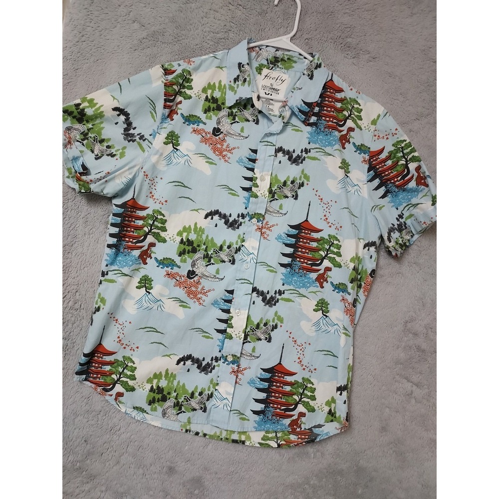 Firefly Shirt Mens XL Loot Wear Limited Edition Japanese Pagoda Dinosaur Blue